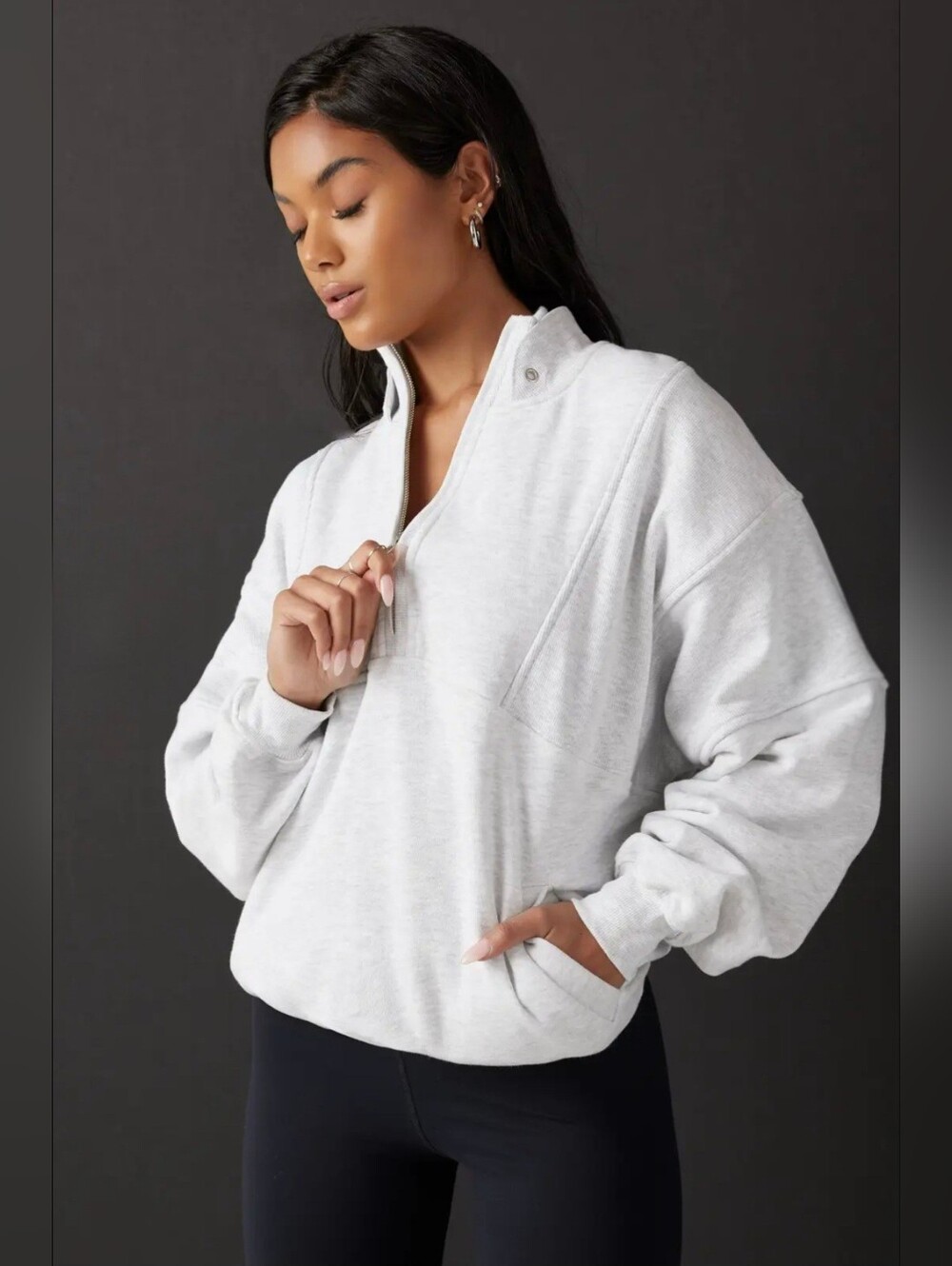 Joah Brown Retro Half Zip in Pearl Gray | Sweatshirt | O/S - Picture 9 of 14